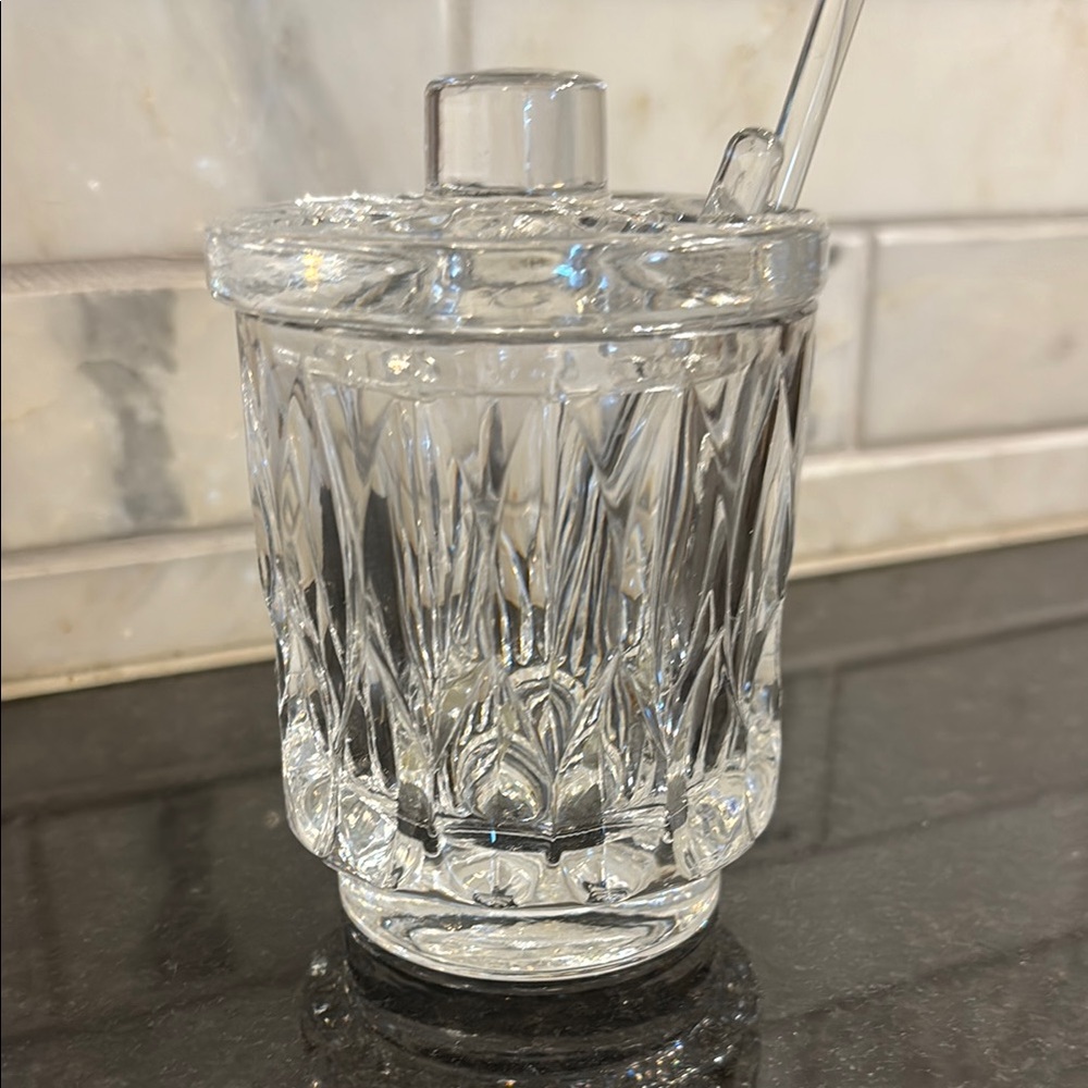 Crystal Clear Glass Sugar Bowl with Lid and Spoon